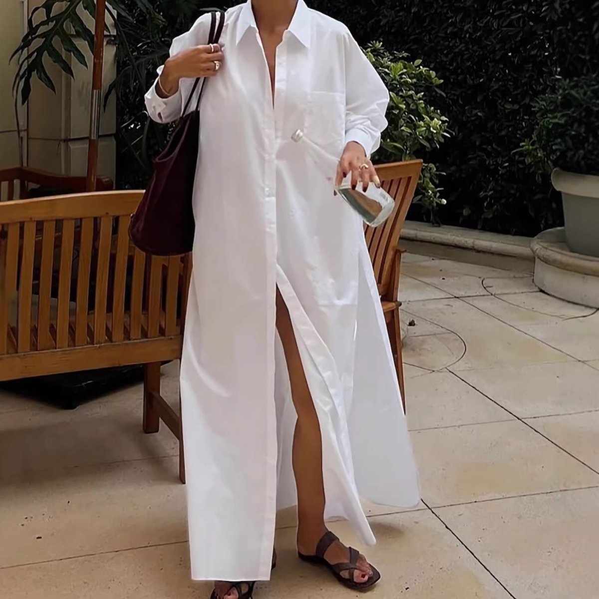 Oversized Shirt Dress with Side Slits(MS332) - Mariam's Collection