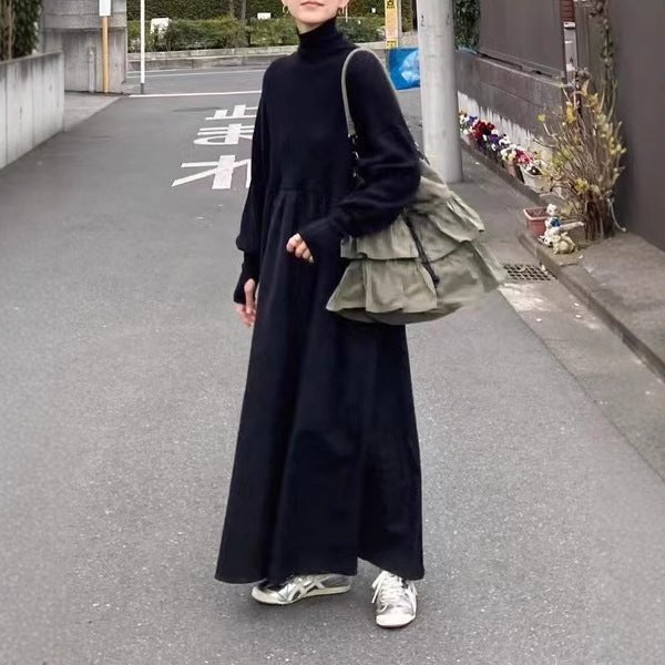 Oversized Turtleneck Maxi Dress | Bubble Sleeve Sweater Dress(MS180) - Mariam's Collection