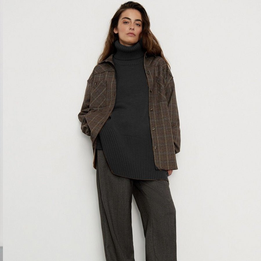 Oversized Turtleneck Sweater with Side Slits(MS251) - Mariam's Collection
