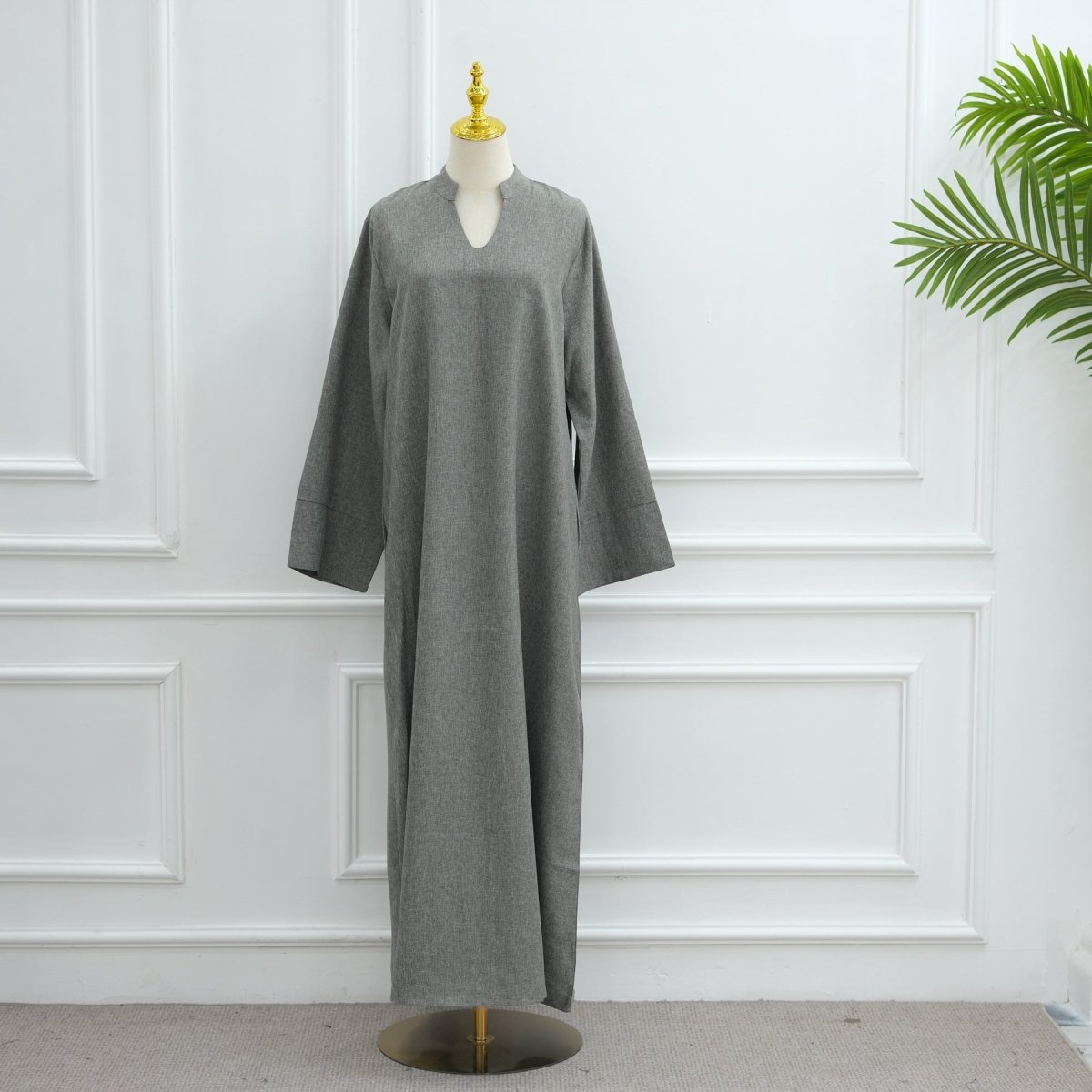 Oversized V - Neck Abaya with Pockets | Solid Color Maxi Dress with Wide Cuffs(MA331) - Mariam's Collection