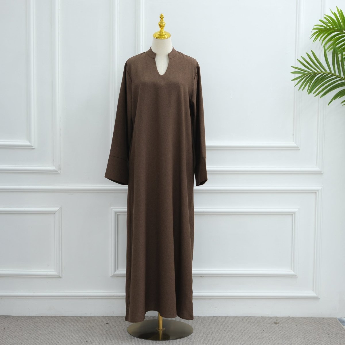 Oversized V - Neck Abaya with Pockets | Solid Color Maxi Dress with Wide Cuffs(MA331) - Mariam's Collection