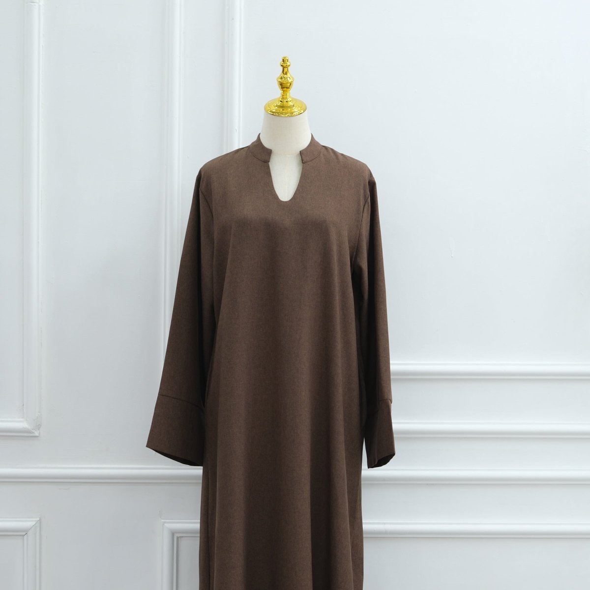 Oversized V - Neck Abaya with Pockets | Solid Color Maxi Dress with Wide Cuffs(MA331) - Mariam's Collection
