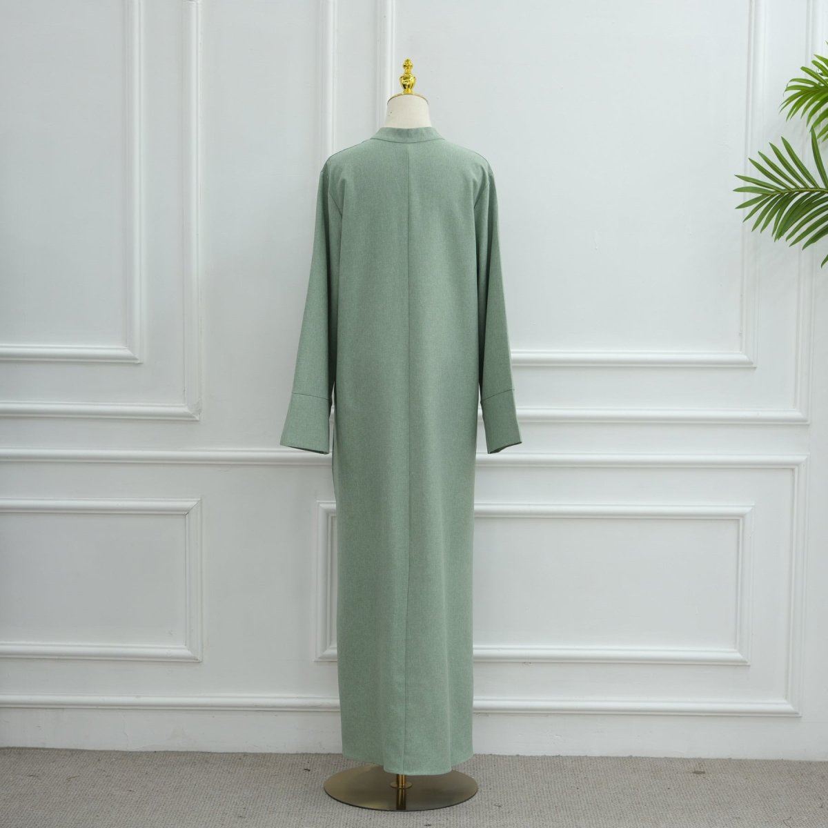 Oversized V - Neck Abaya with Pockets | Solid Color Maxi Dress with Wide Cuffs(MA331) - Mariam's Collection