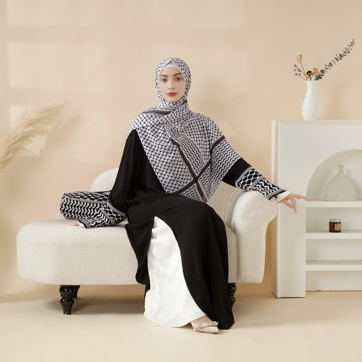 Palestinian Keffiyeh - Inspired Abaya with Matching Crossbody Bag (MA131) - Mariam's Collection