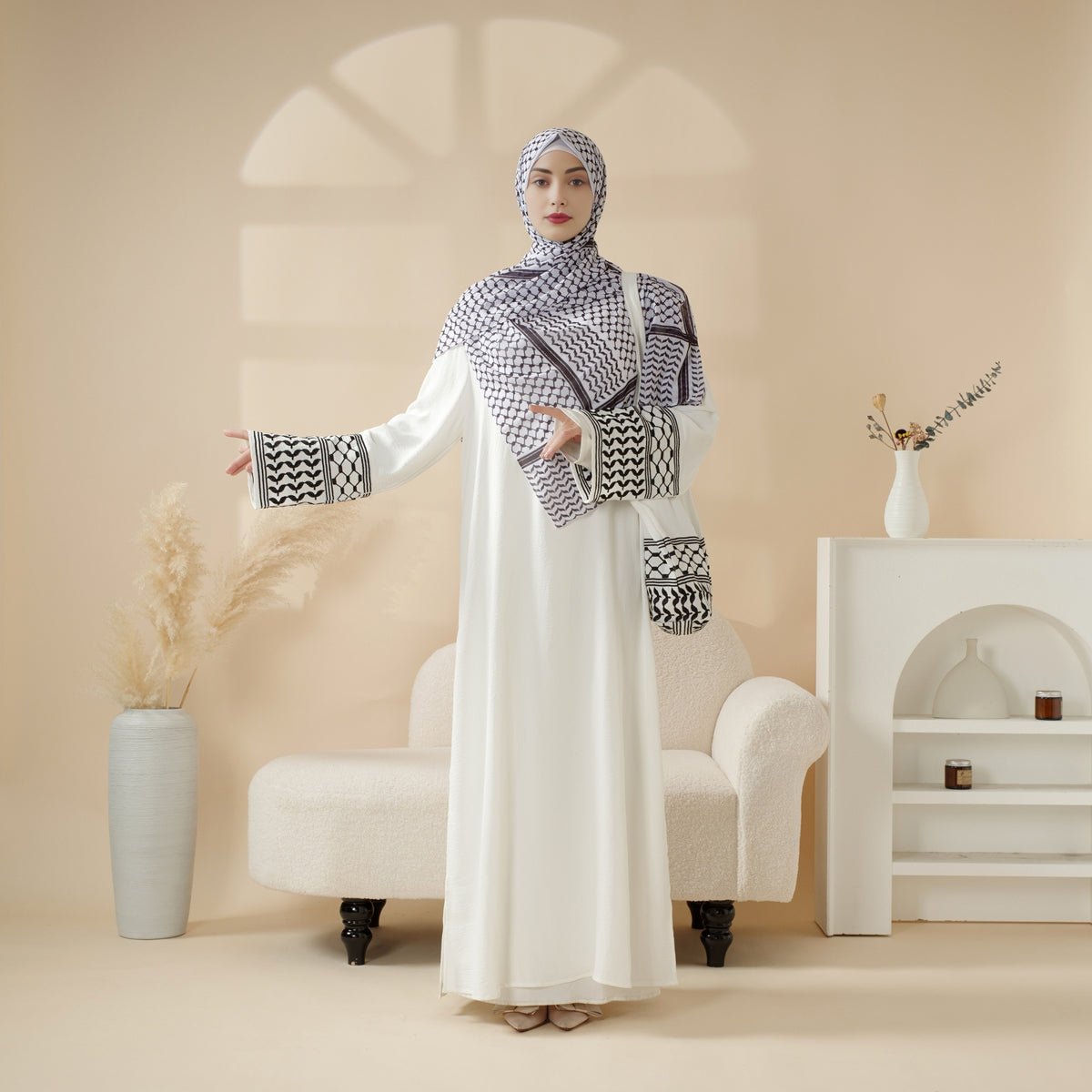 Palestinian Keffiyeh - Inspired Abaya with Matching Crossbody Bag (MA131) - Mariam's Collection