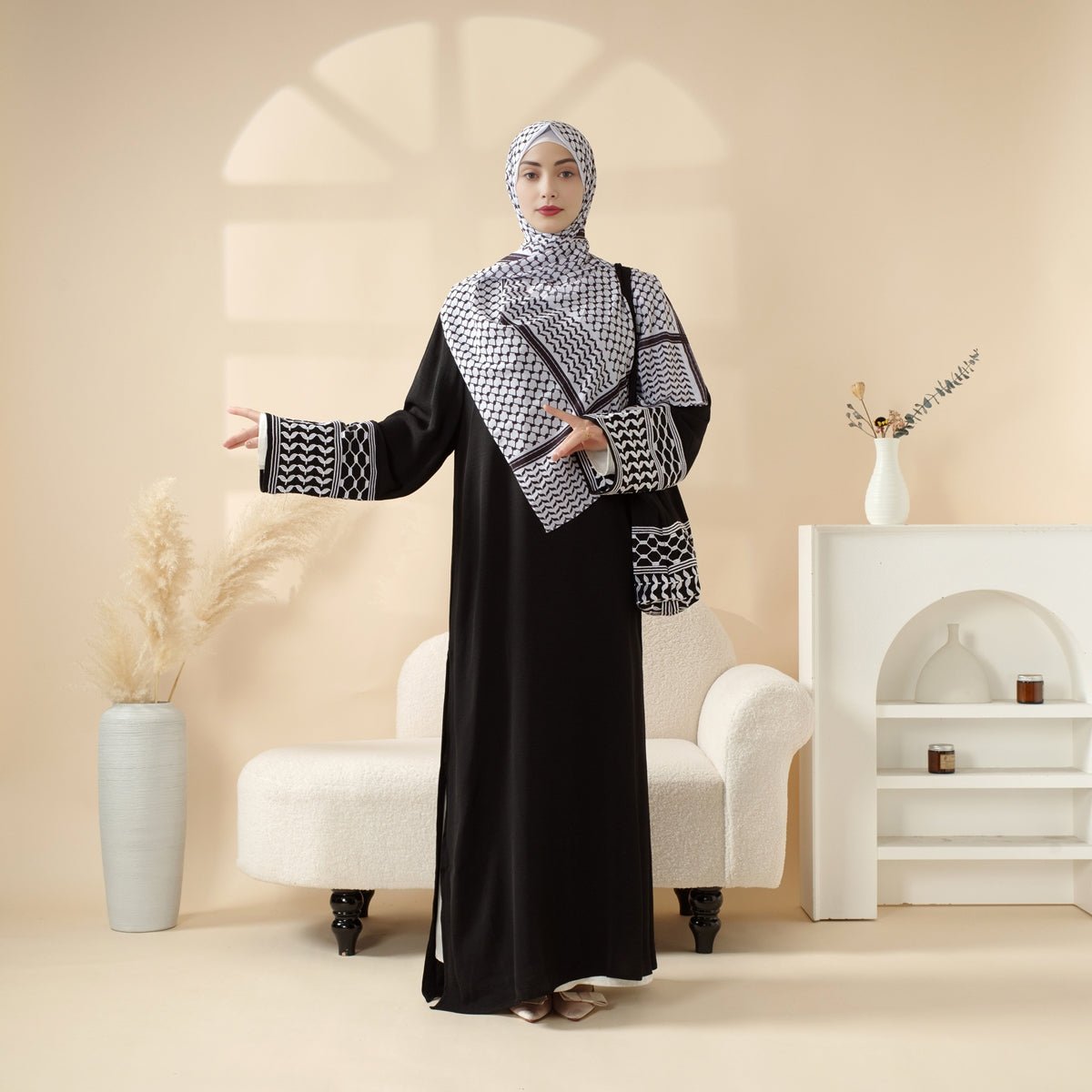 Palestinian Keffiyeh - Inspired Abaya with Matching Crossbody Bag (MA131) - Mariam's Collection