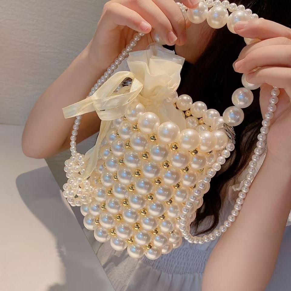 Pearl Bucket Bag | Handmade Beaded Crossbody Bag(MAC364) - Mariam's Collection