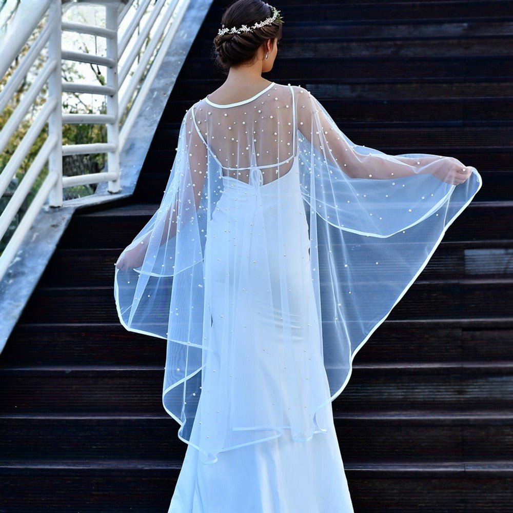 Pearl Embellished Bridal Cape(MAC374) - Mariam's Collection