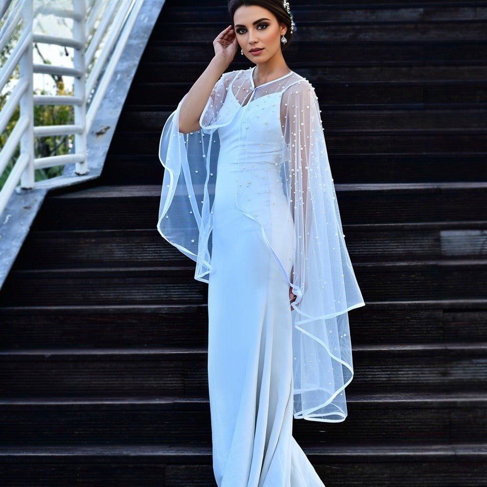 Pearl Embellished Bridal Cape(MAC374) - Mariam's Collection