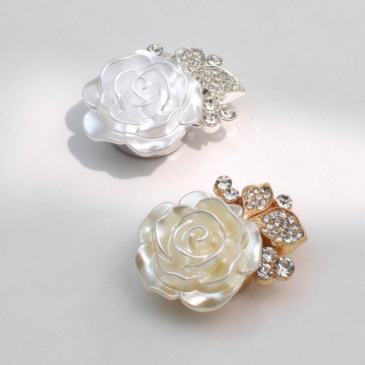 Pearl Rose Button Covers | Rhinestone Leaf Decorative Clips(MAC360) - Mariam's Collection