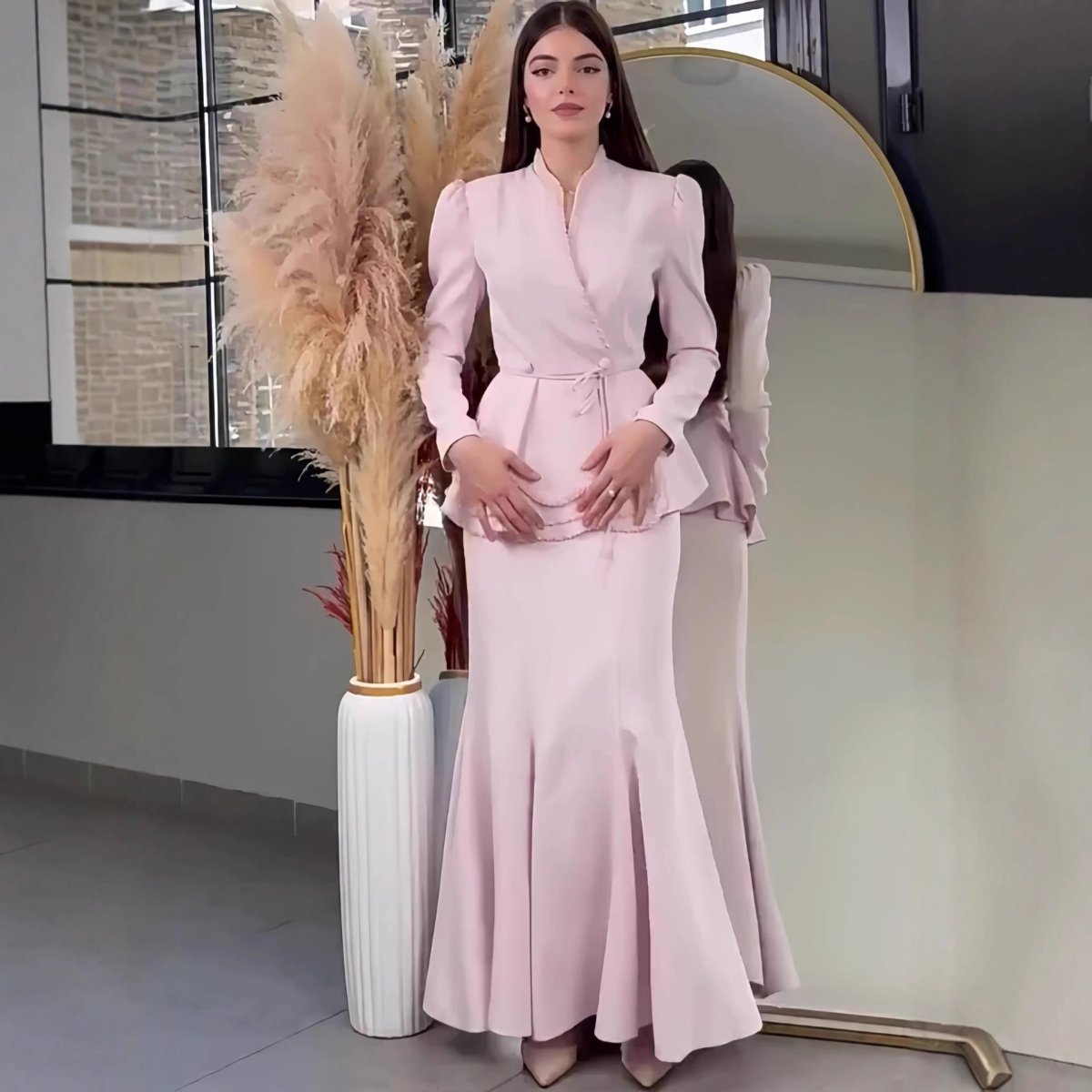 Pearl - Trimmed Blazer & Skirt Set(MS249) - Mariam's Collection