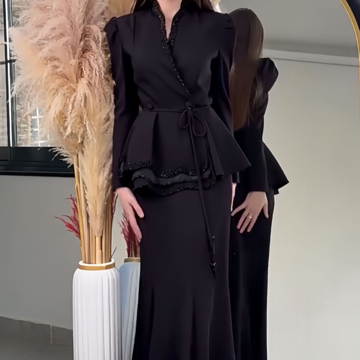 Pearl - Trimmed Blazer & Skirt Set(MS249) - Mariam's Collection