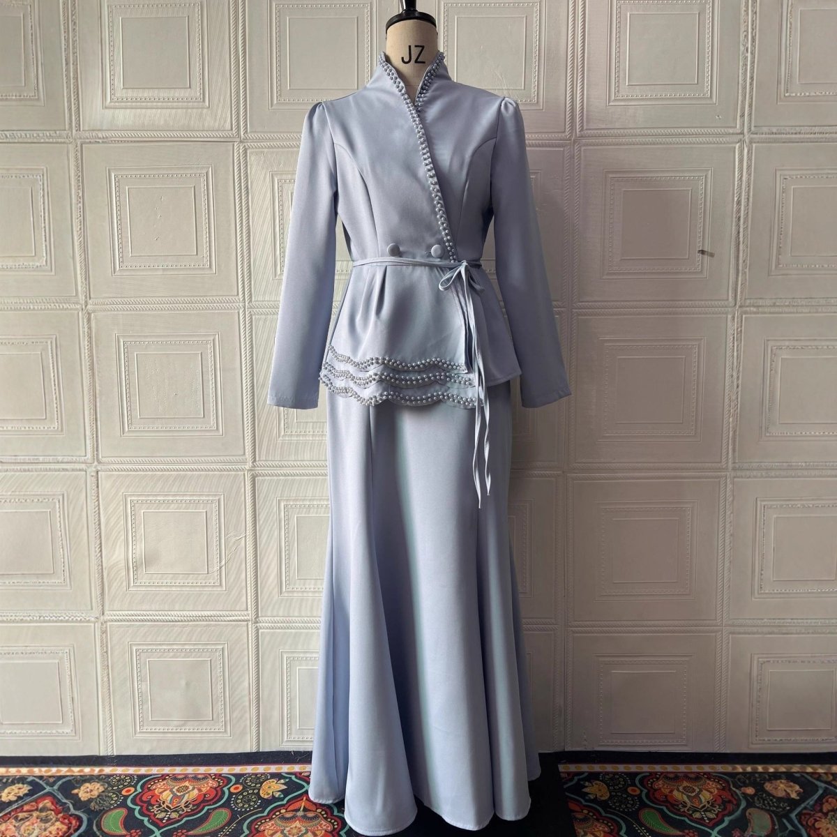 Pearl - Trimmed Blazer & Skirt Set(MS249) - Mariam's Collection