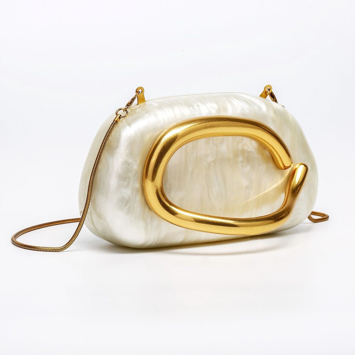 Pearlized Acrylic Gold - Tone Ring Handle Evening Bag - Wedding Banquet Shoulder Messenger Purse. (MAC250) - Mariam's Collection