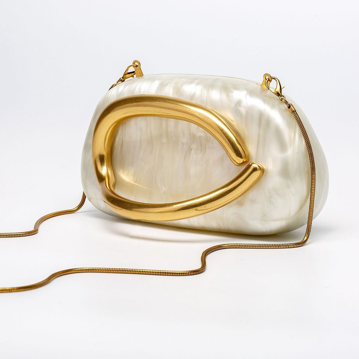 Pearlized Acrylic Gold - Tone Ring Handle Evening Bag - Wedding Banquet Shoulder Messenger Purse. (MAC250) - Mariam's Collection
