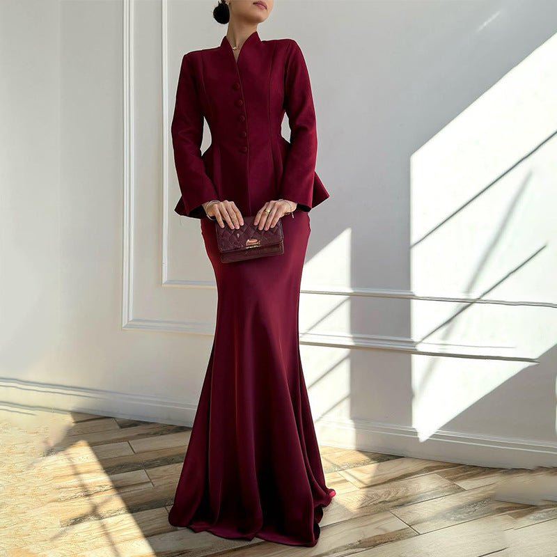 Peplum Jacket & Bodycon Skirt Set(MS351) - Mariam's Collection