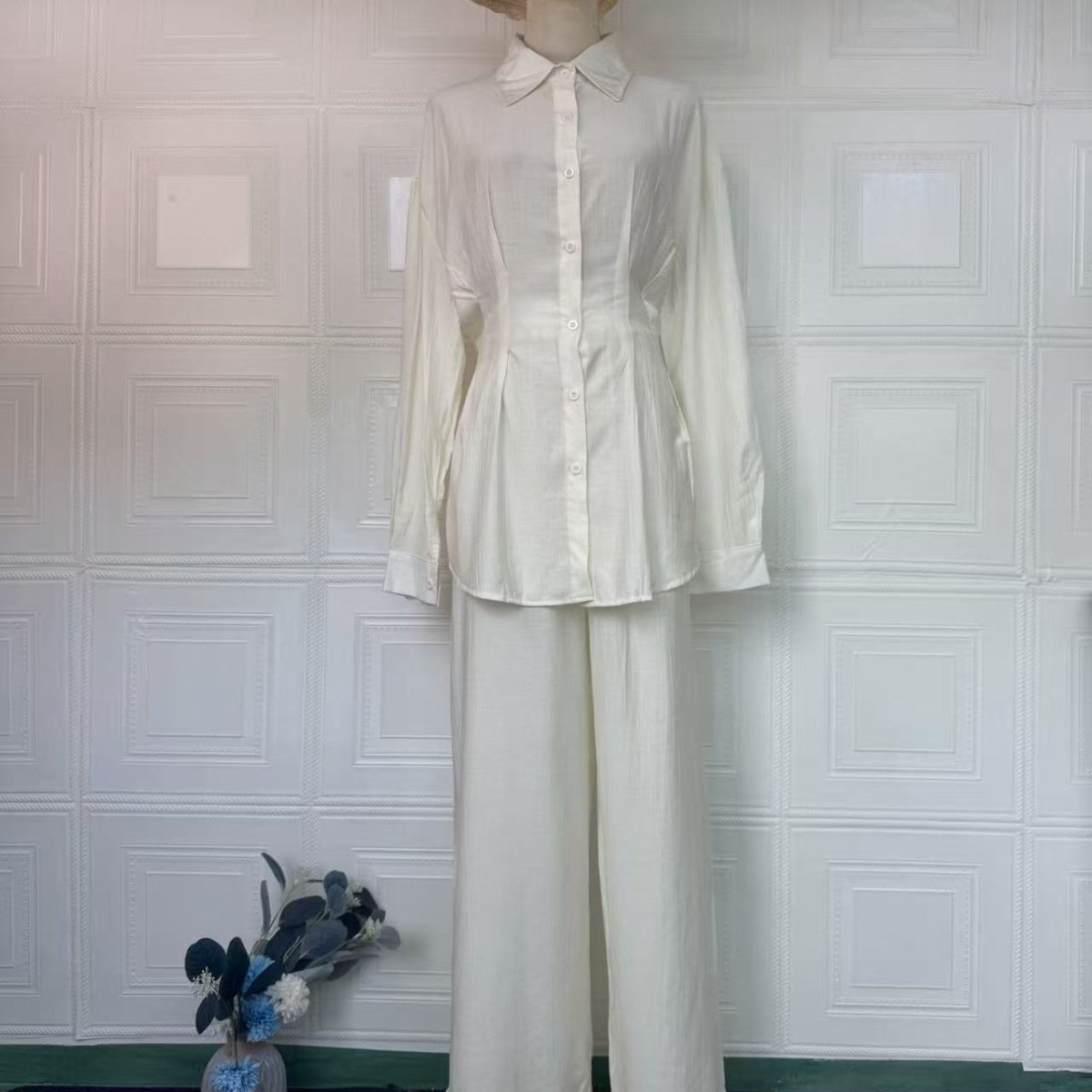 Peplum Shirt & Wide-Leg Trousers Co-ord Set(MS481) - Mariam's Collection