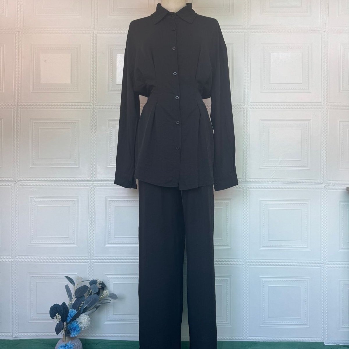 Peplum Shirt & Wide-Leg Trousers Co-ord Set(MS481) - Mariam's Collection