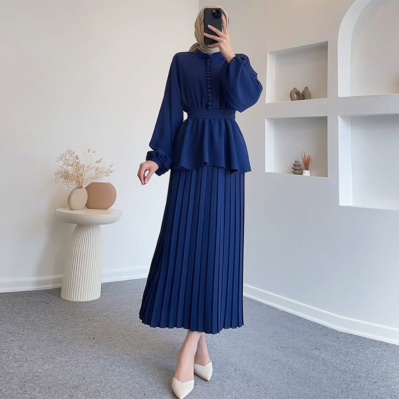 Peplum Top & Pleated Skirt Set(MS294) - Mariam's Collection