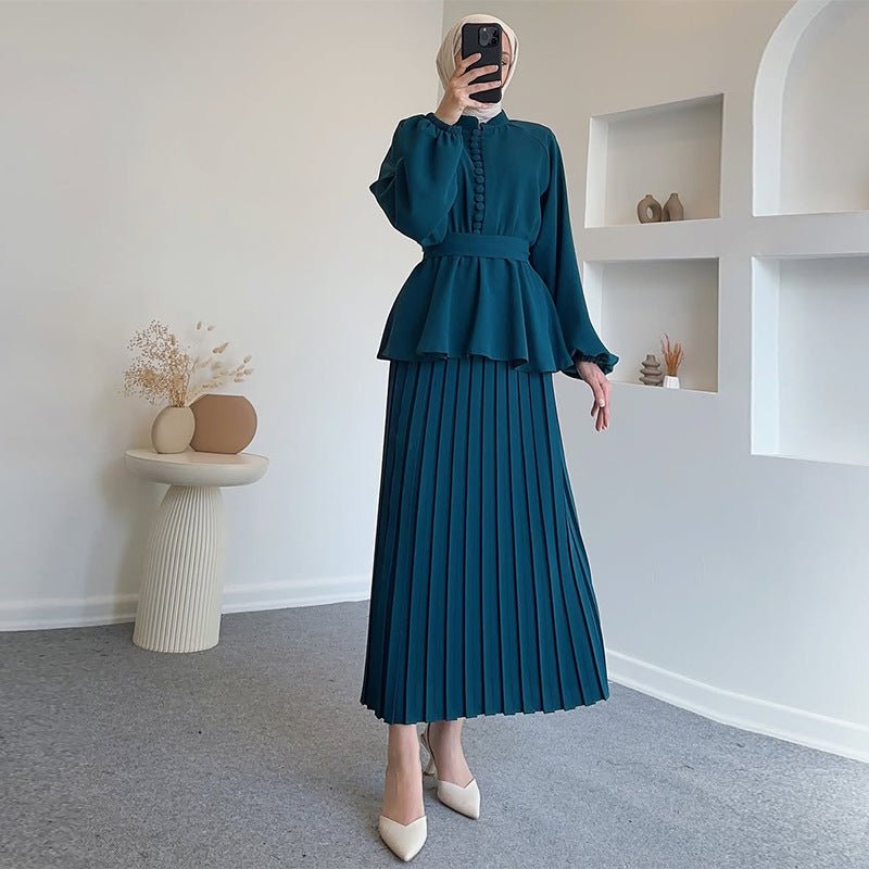 Peplum Top & Pleated Skirt Set(MS294) - Mariam's Collection