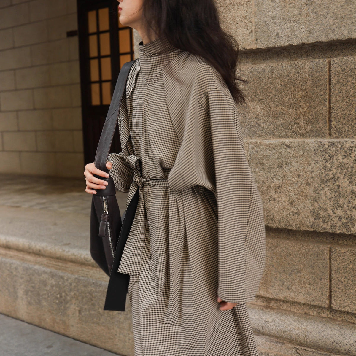 Plaid Belted Trench Dress – Modest Check Maxi Dress