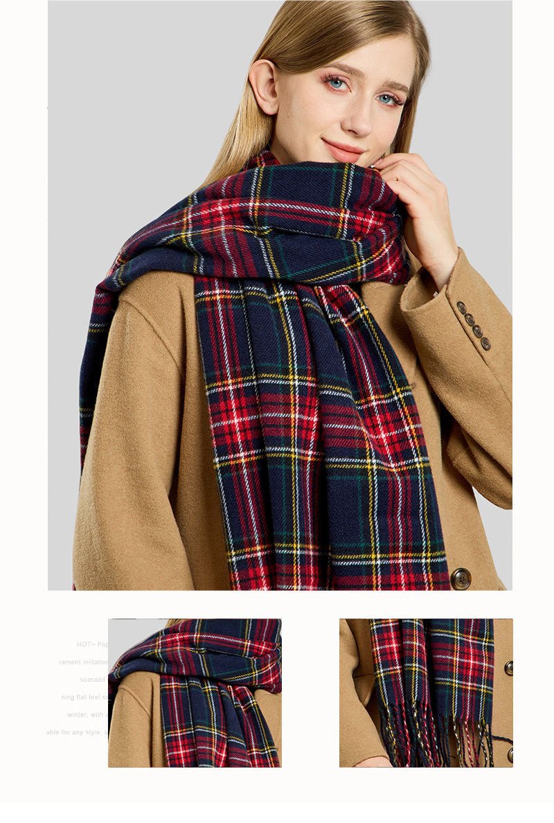 Plaid Fringe Scarf Faux Wool Warm Winter Fashion Accessory (MAC332) - Mariam's Collection