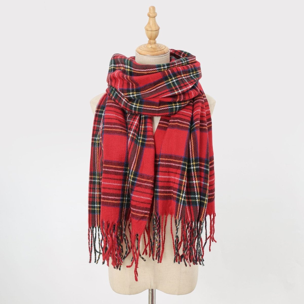 Plaid Fringe Scarf Faux Wool Warm Winter Fashion Accessory (MAC332) - Mariam's Collection