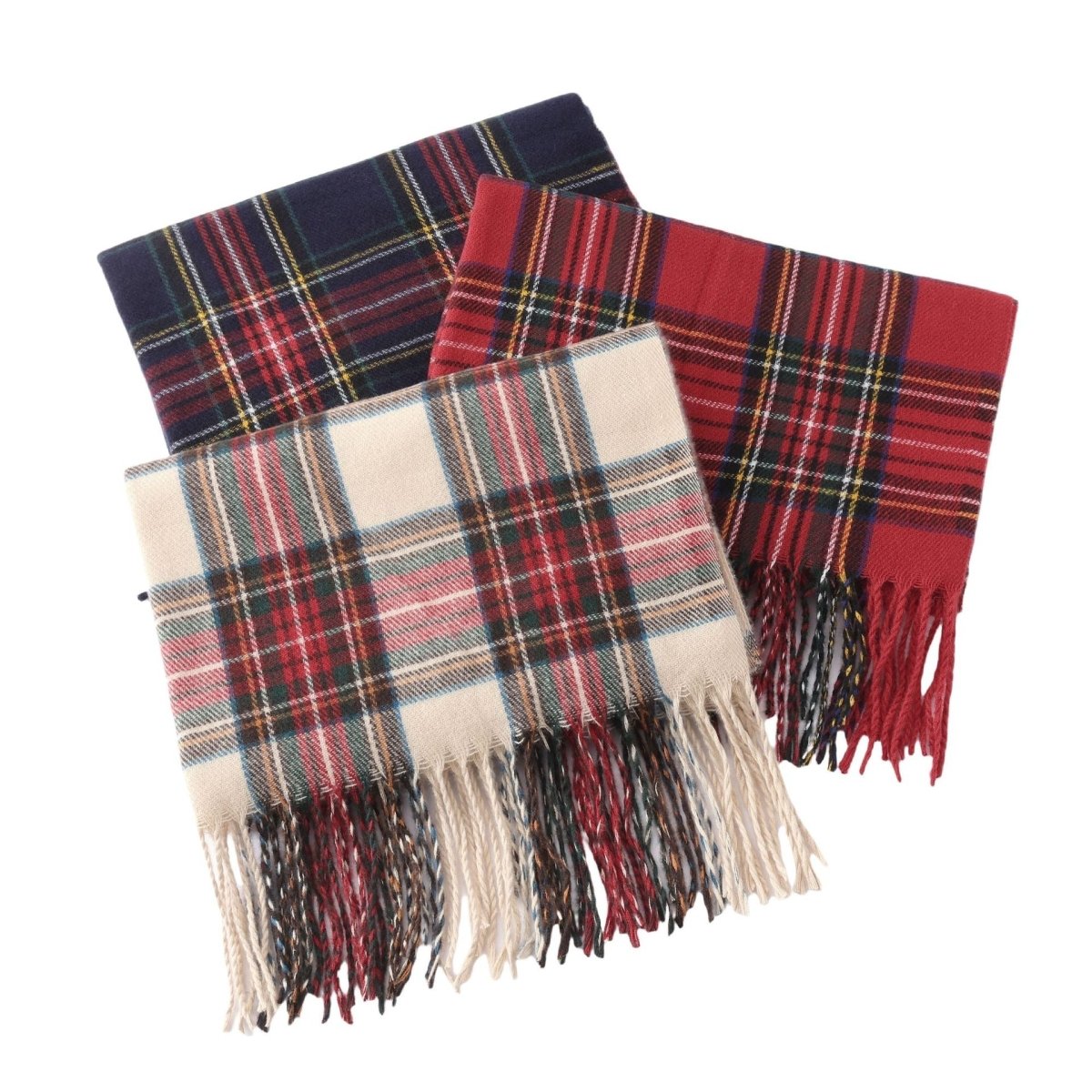 Plaid Fringe Scarf Faux Wool Warm Winter Fashion Accessory (MAC332) - Mariam's Collection