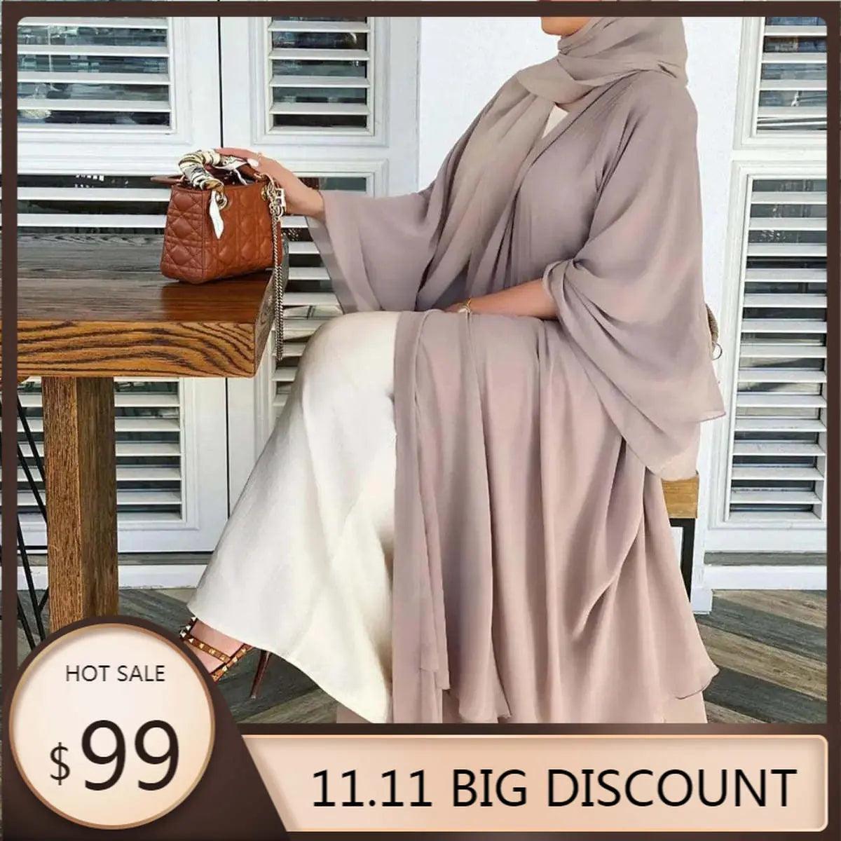 Plain Double Layered Chiffon Open Abaya (MOA002) - Mariam's Collection