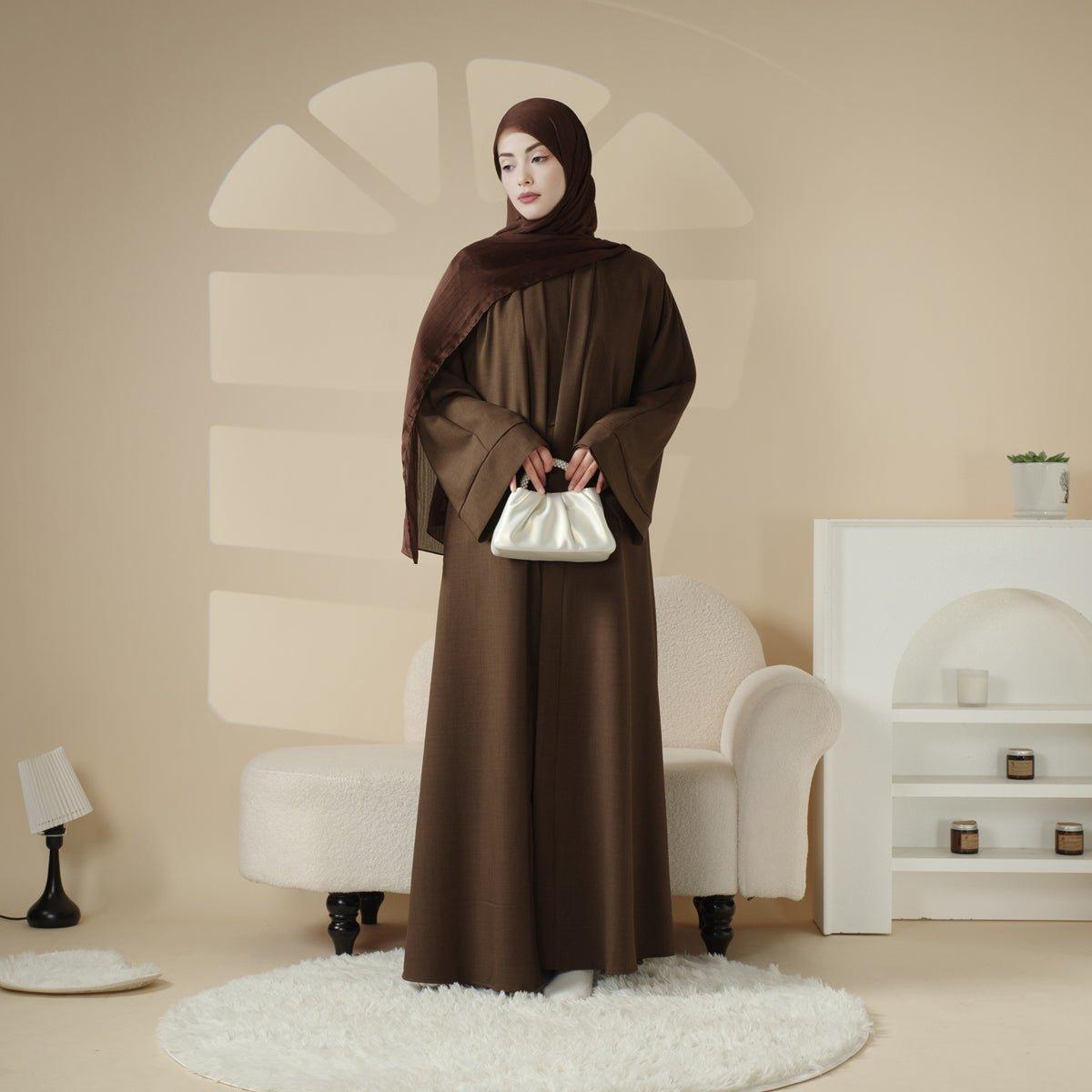 Plain Linen Abaya 3 - Piece Set (MOA016) - Mariam's Collection