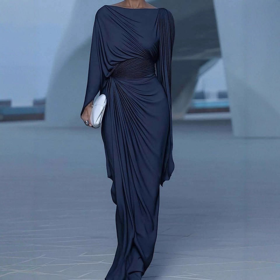Pleated Evening Dress | Off - Shoulder Ruched Bodycon Gown(MS275) - Mariam's Collection