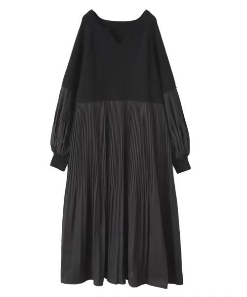 Pleated Knit Maxi Dress | Bubble Sleeve Mixed Media Sweater Dress(MS228) - Mariam's Collection