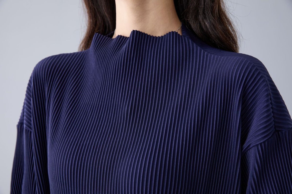 Pleated Knit Maxi Dress | Mock Neck Oversized Sweater Dress(MA370) - Mariam's Collection