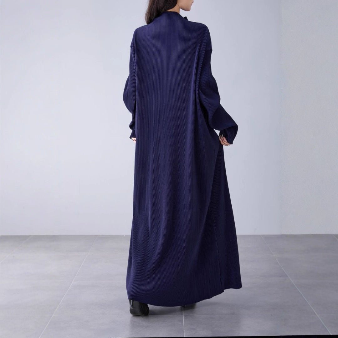 Pleated Knit Maxi Dress | Mock Neck Oversized Sweater Dress(MA370) - Mariam's Collection