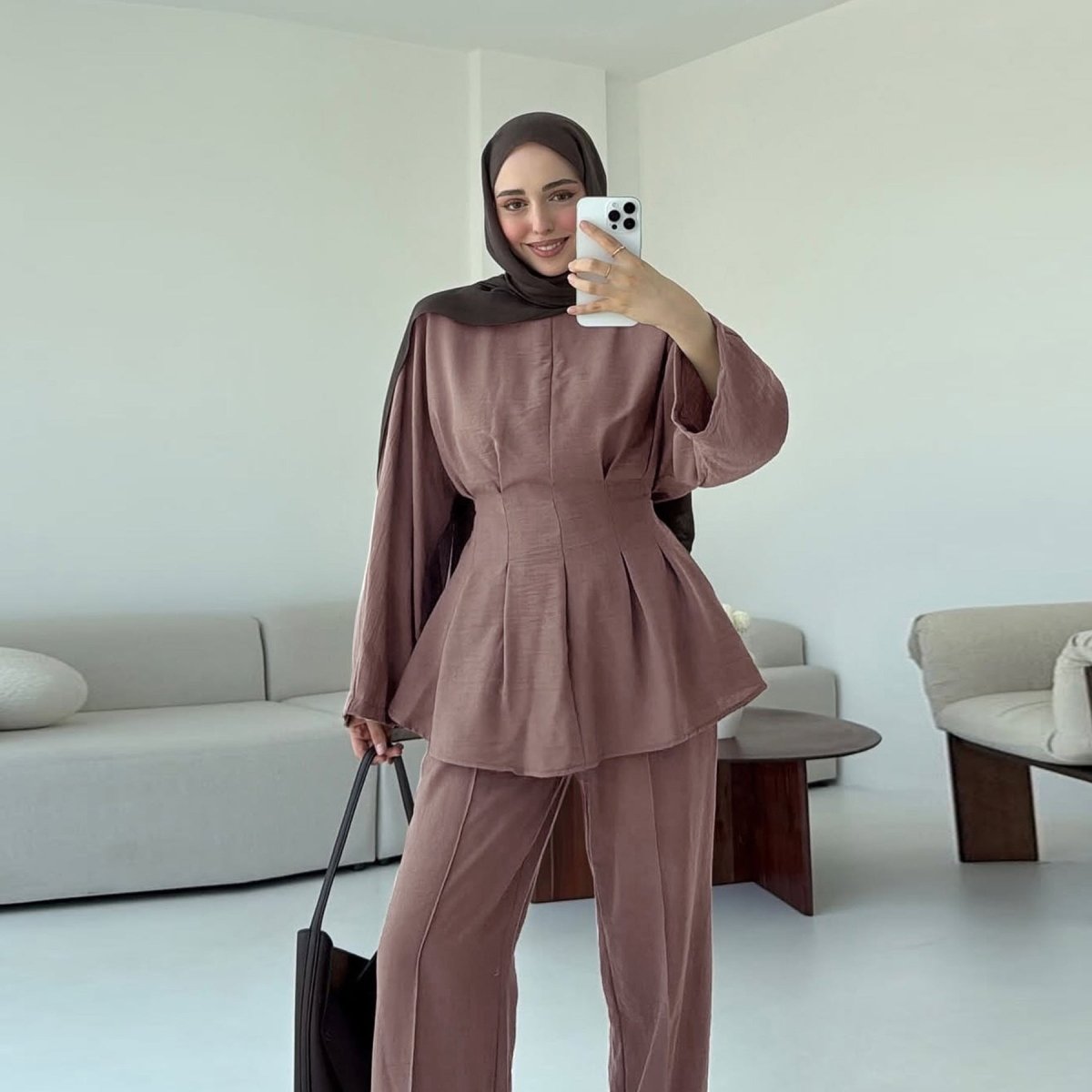 Pleated Peplum Top & Wide Leg Pants Set(MS185) - Mariam's Collection