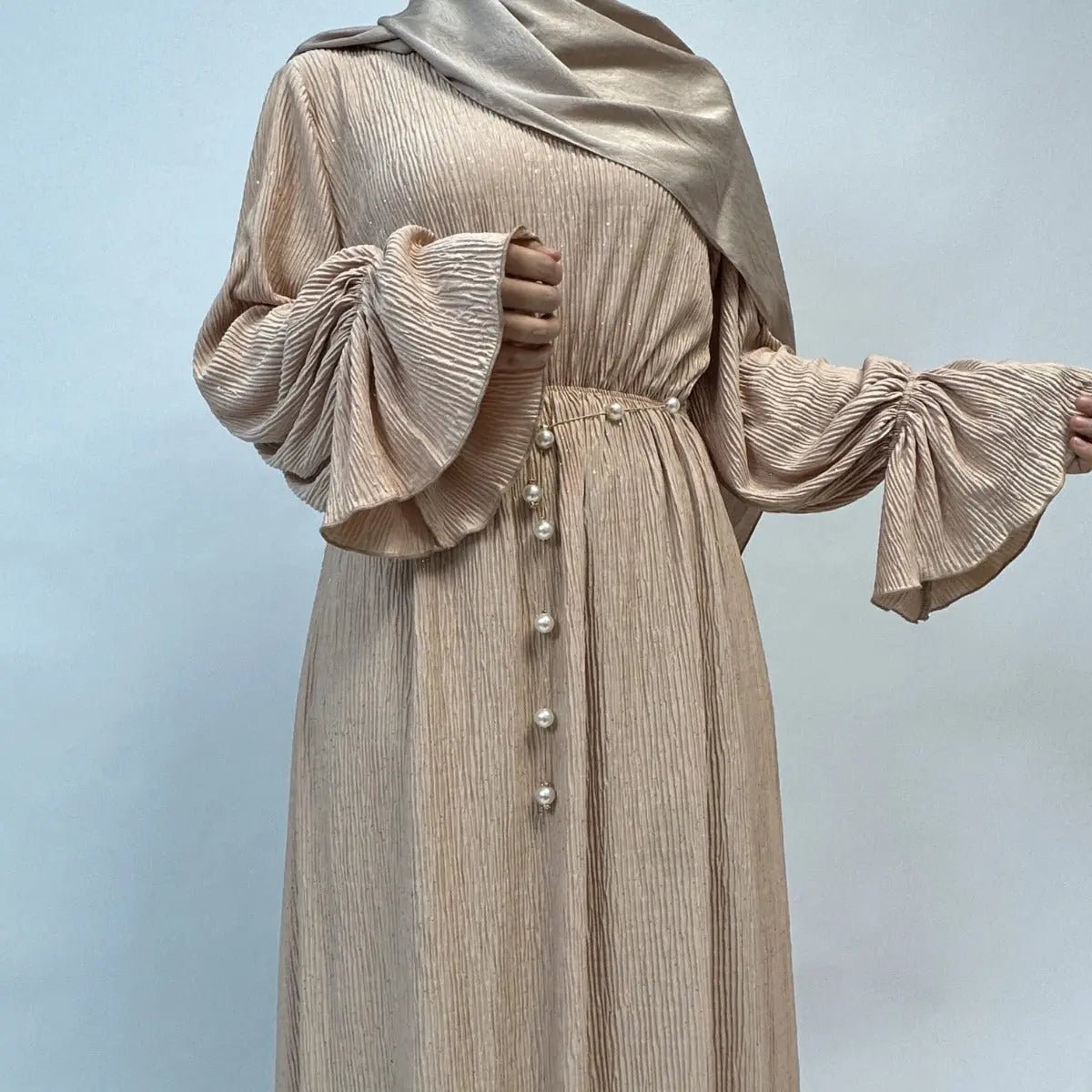 Pleated Sparkle Abaya Dress (MA038) - Mariam's Collection