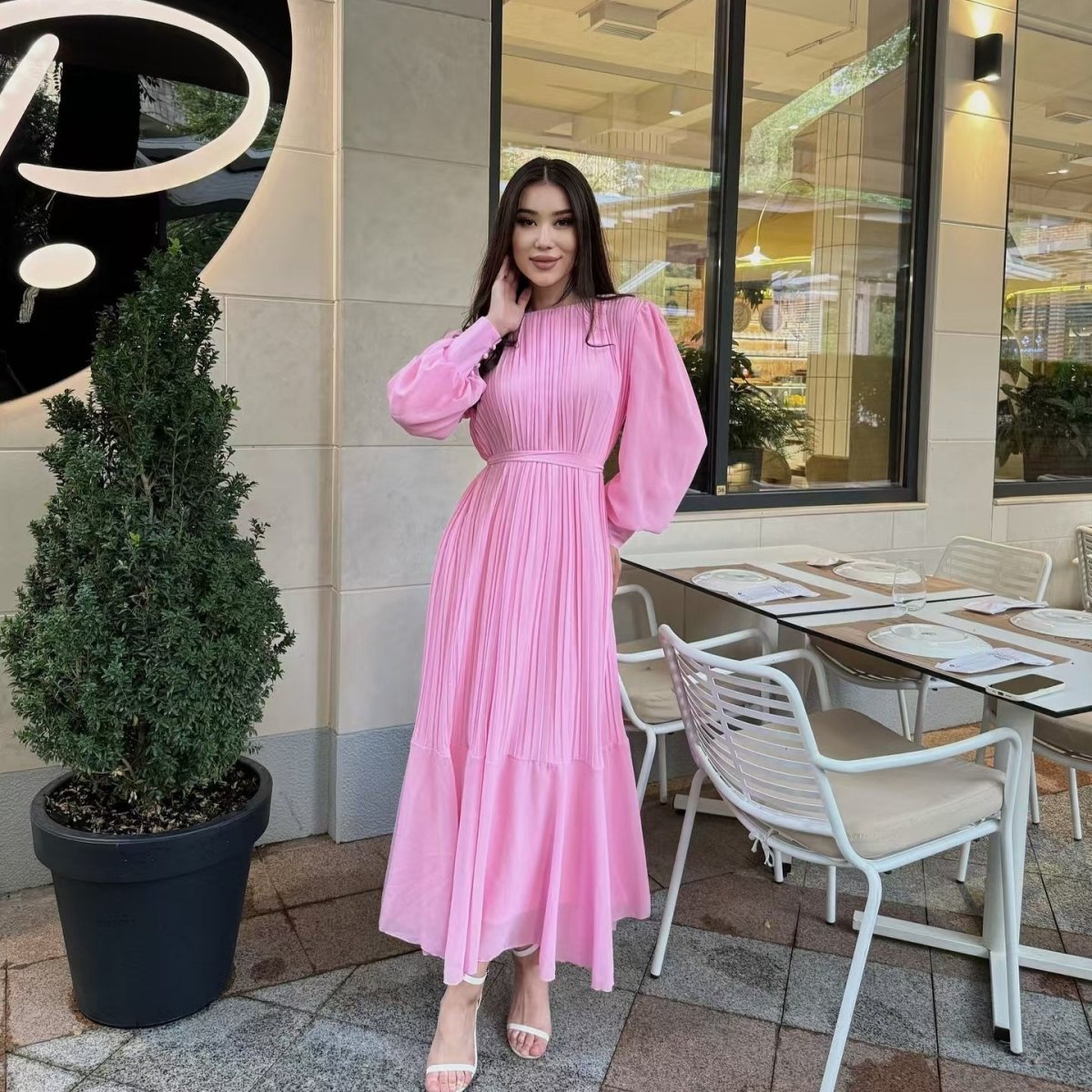 Two-tier ruffle hem skirt of modest tiered swing maxi dress in motion