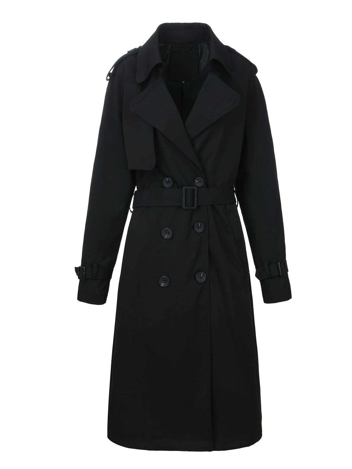 Back view of the plus size double breasted trench coat