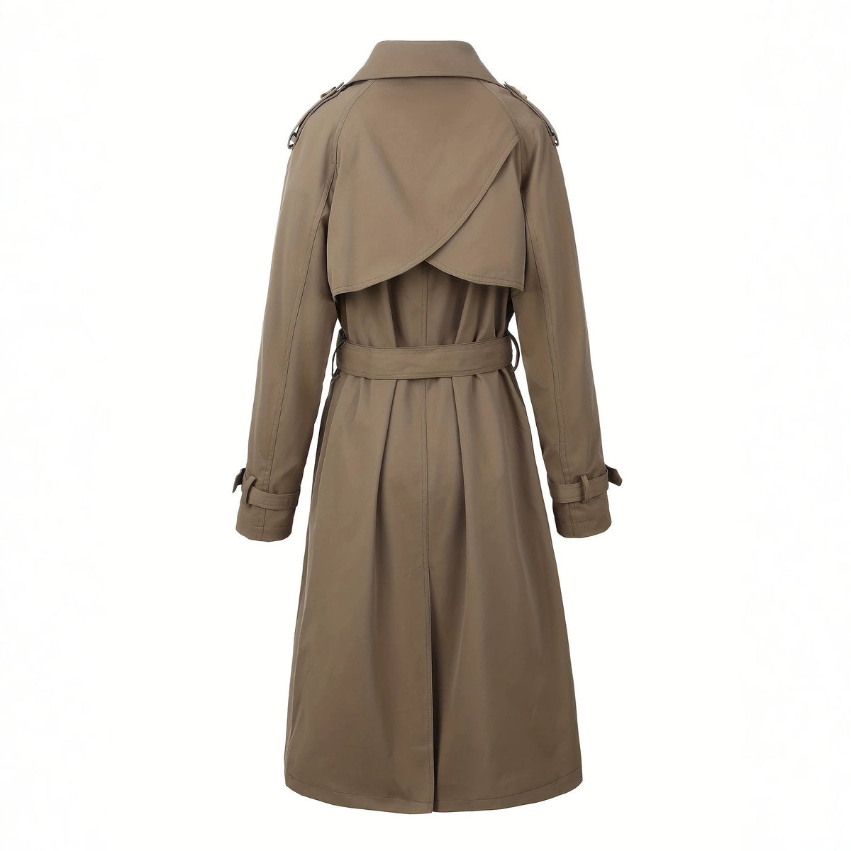 Belted waist detail on the longline trench coat