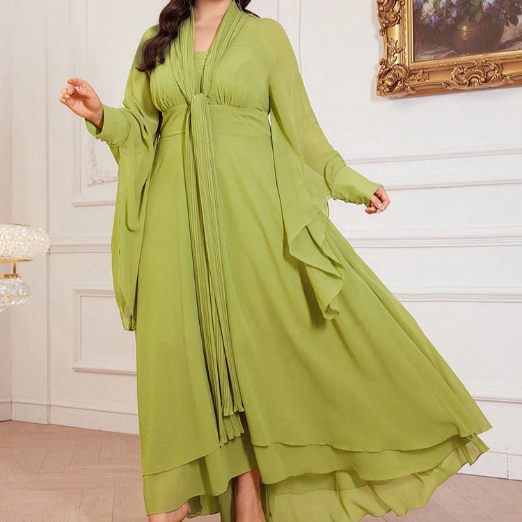 Empire waist silhouette of plus size tiered ruffle formal dress