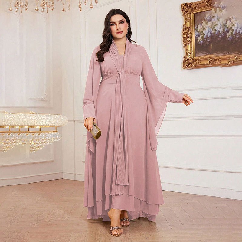 Plus Size Pleated Tie-Neck Maxi Dress – Chiffon Ruffle Maxi Dress