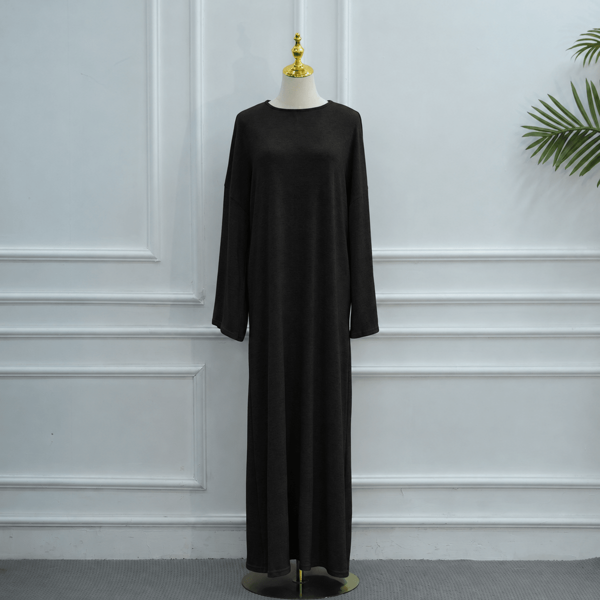 Plus-Size Relaxed Abaya | Solid Long-Sleeve Autumn Dress with Pockets(MA474) - Mariam's Collection
