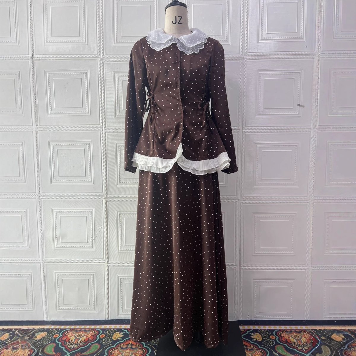 Polka Dot Blazer & Skirt Set | Lace Trim Two - Piece Outfit(MS248) - Mariam's Collection