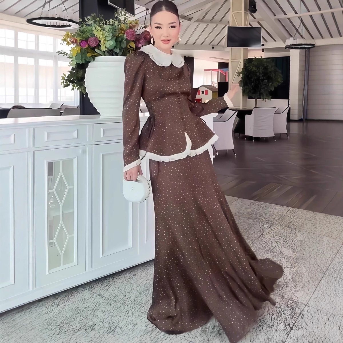 Polka Dot Blazer & Skirt Set | Lace Trim Two - Piece Outfit(MS248) - Mariam's Collection