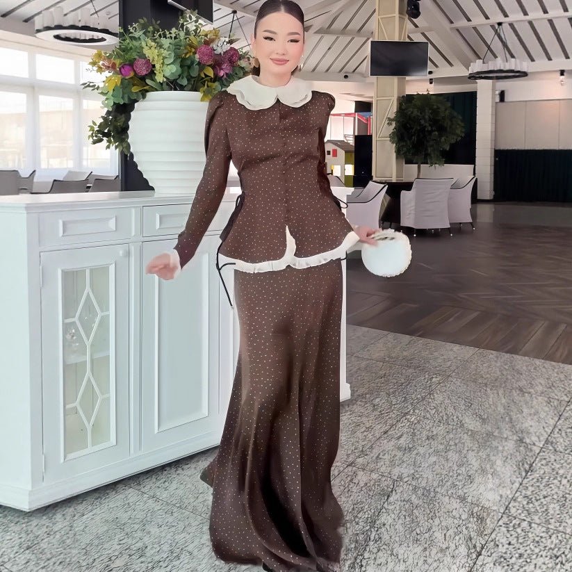 Polka Dot Blazer & Skirt Set | Lace Trim Two - Piece Outfit(MS248) - Mariam's Collection