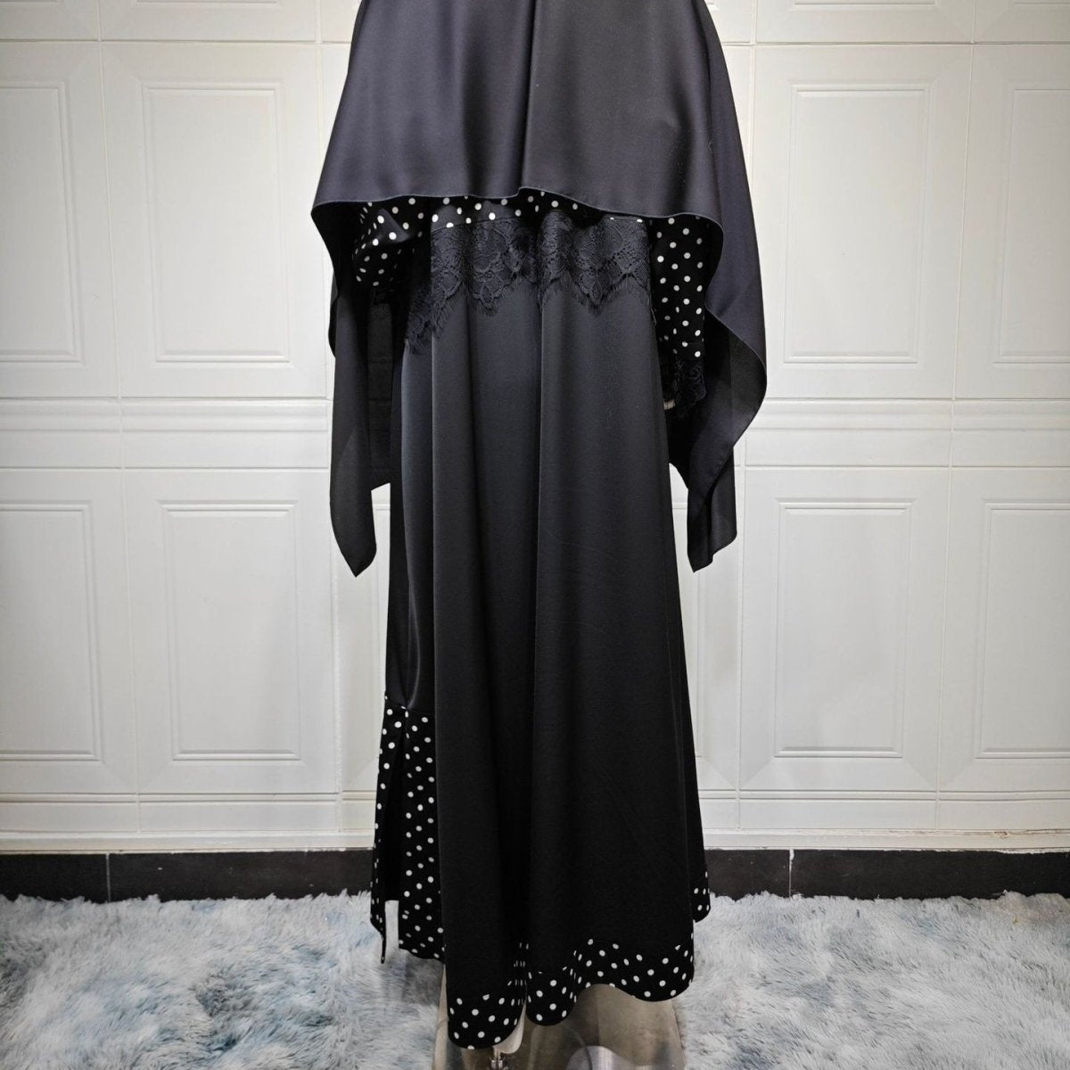 Polka Dot & Lace Panel Open Abay(MOA335) - Mariam's Collection