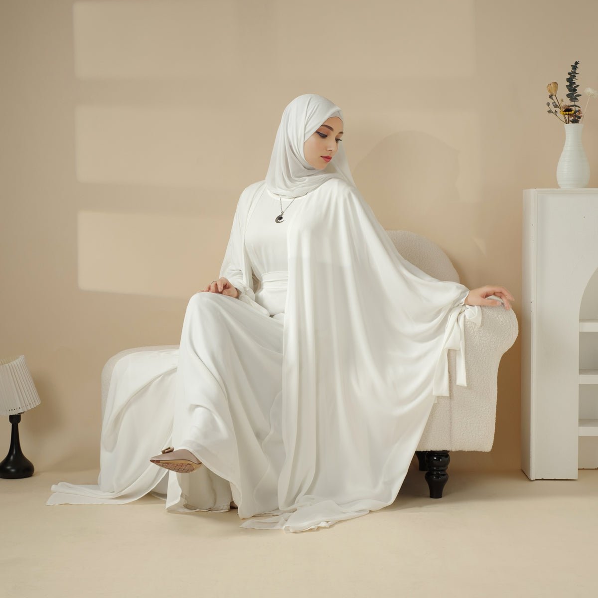 Premium Farasha Textured 5 - Piece Set Open Abaya (MOA095) - Mariam's Collection