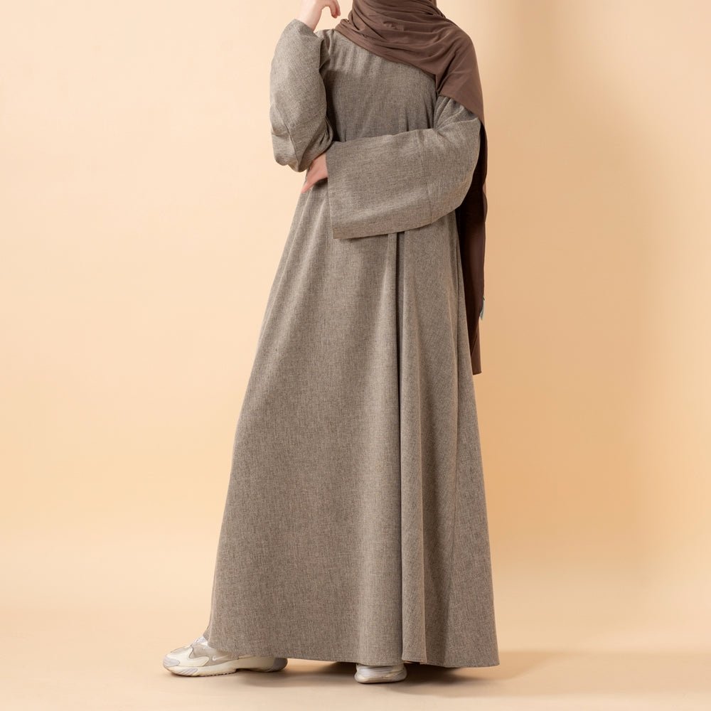 Premium Linen Effect Pullover Abaya with Pockets (MA341) - Mariam's Collection