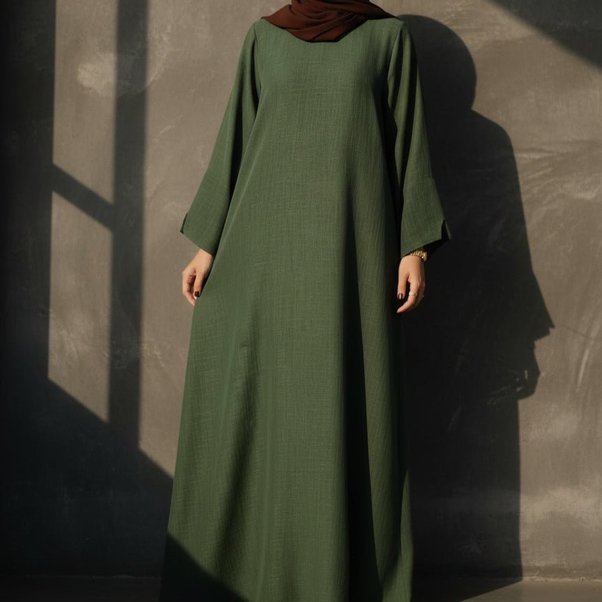 Premium Linen Effect Pullover Abaya with Pockets (MA341) - Mariam's Collection