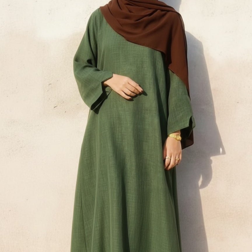 Premium Linen Effect Pullover Abaya with Pockets (MA341) - Mariam's Collection